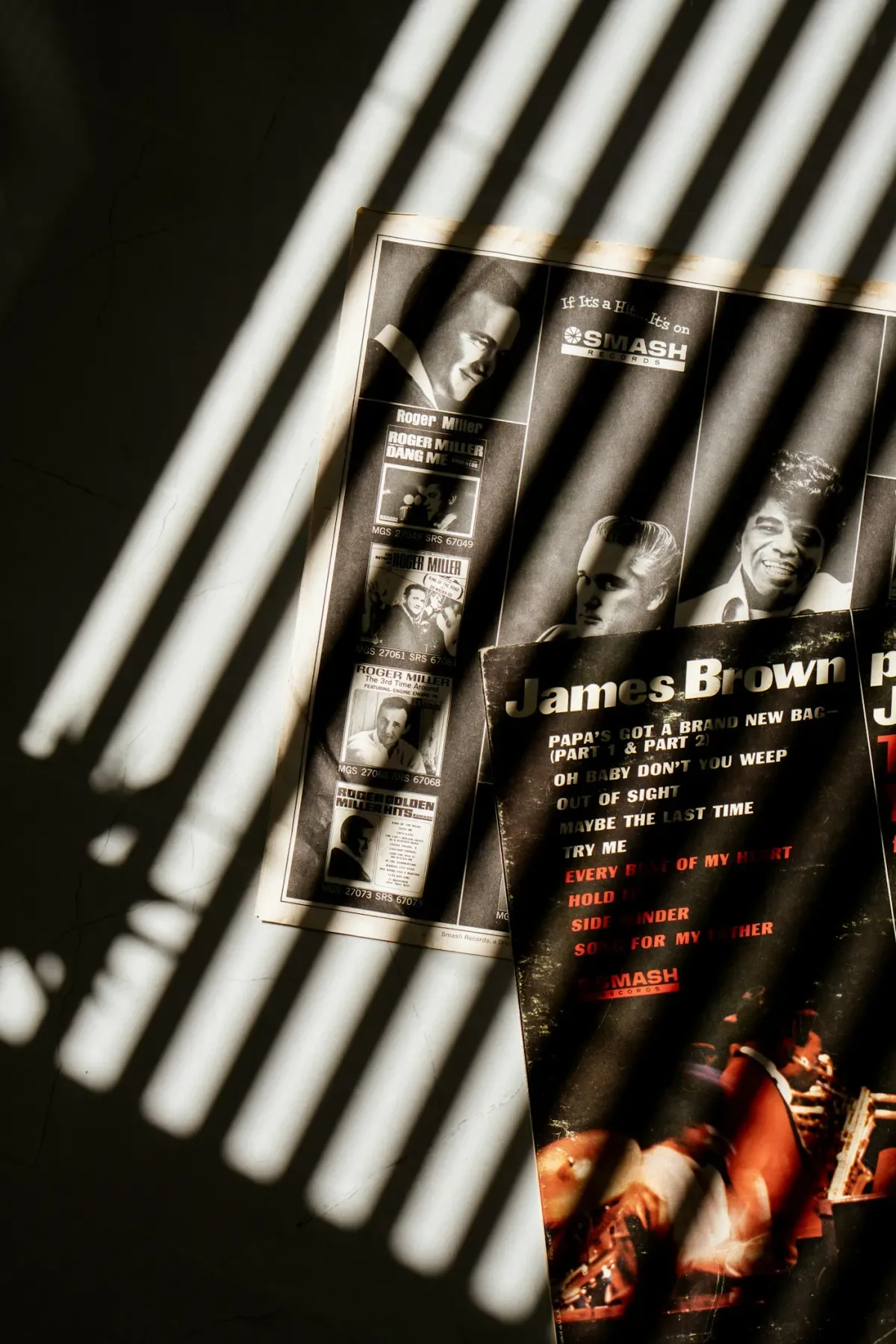 James Brown album covers and posters representing rare soul and funk vinyl