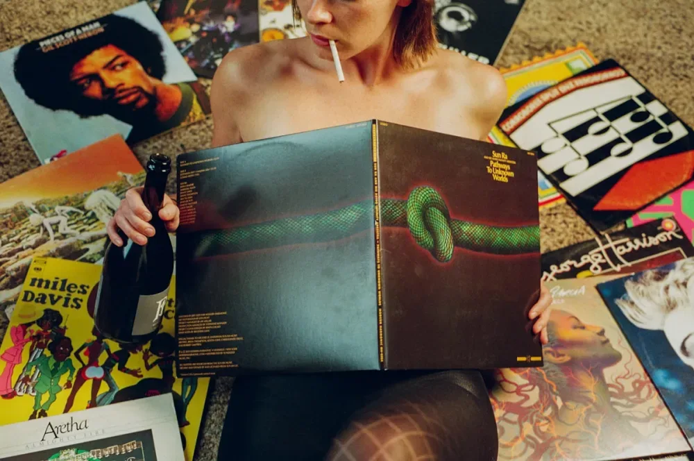 Crate digging through vinyl records at an independent record store