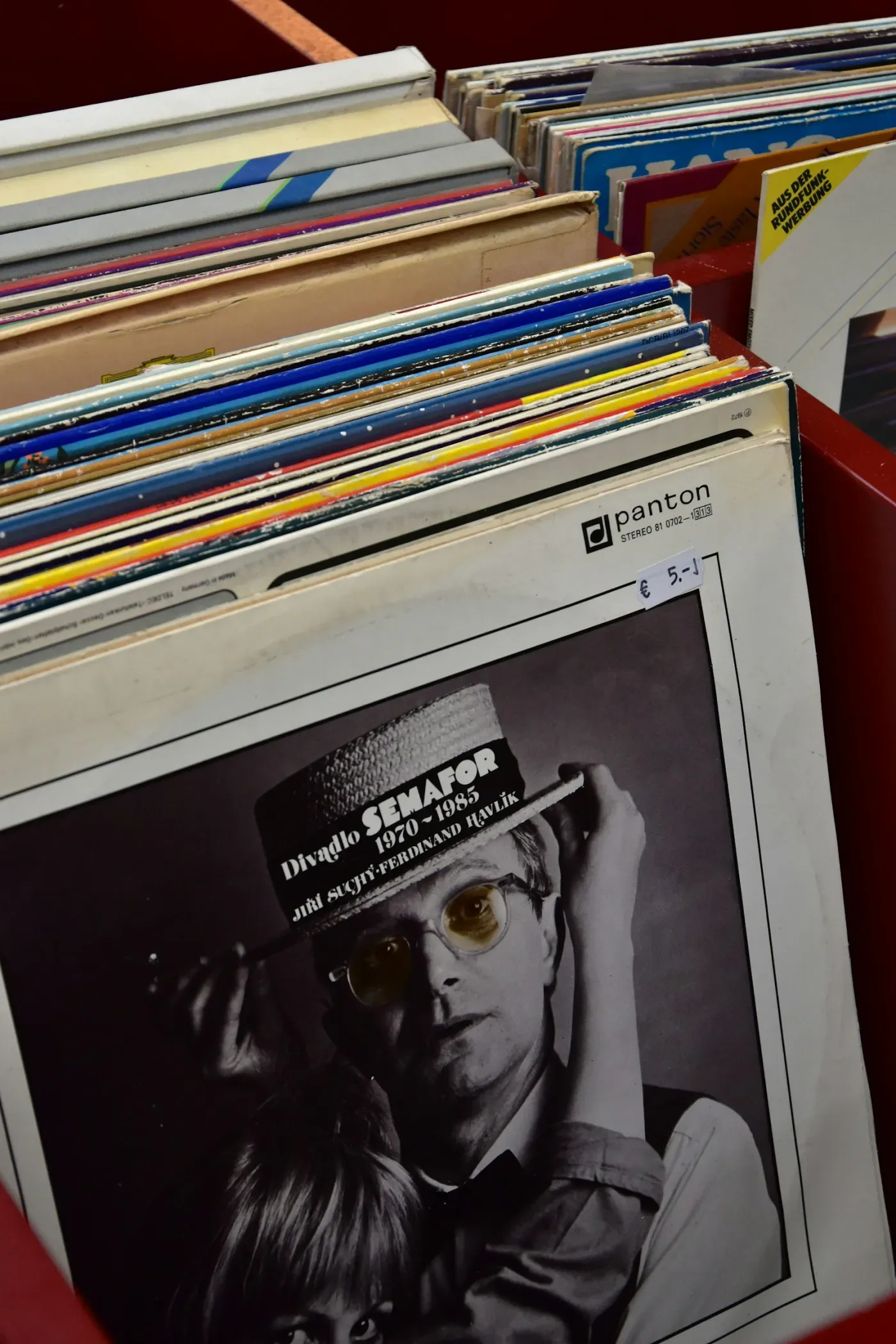 Vinyl records protected in inner and outer sleeves for long-term archival storage